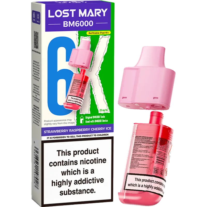 Strawberry Raspberry Cherry Ice Lost Mary BM6000 Pod & Refill 12ml
