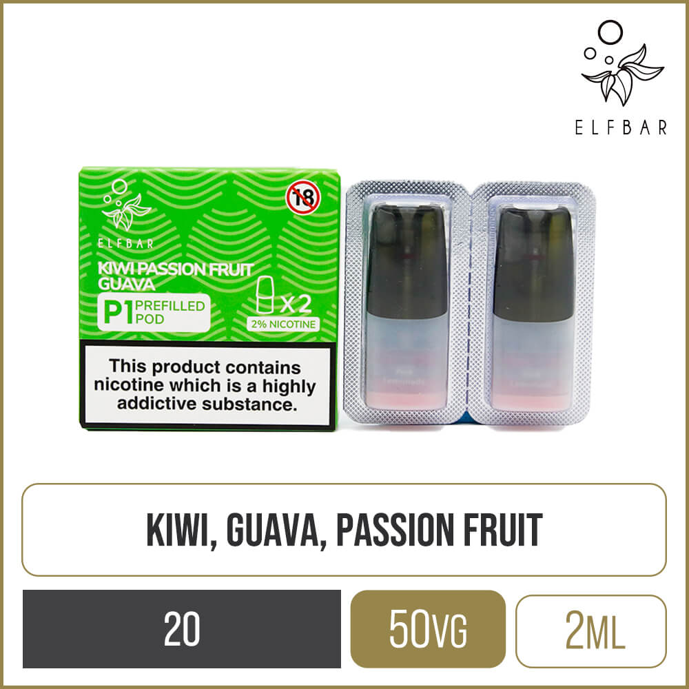 Elf Bar Mate 500 P1 Kiwi Passion Fruit Guava box and pods