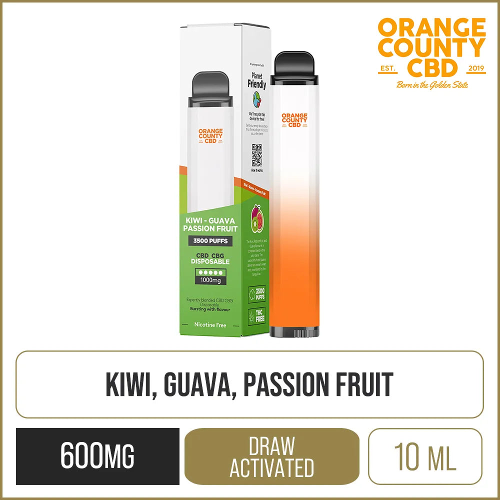 Orange County CBD Guava & Passionfruit 1000mg CBD + CBG Disposable Vape 10ml