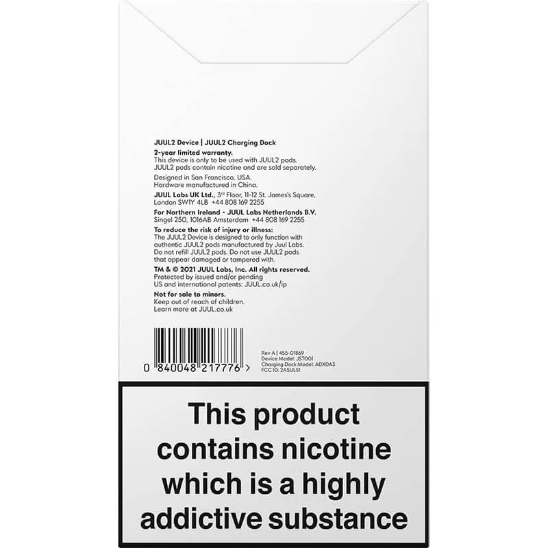 JUUL2 Device Kit Back of Box